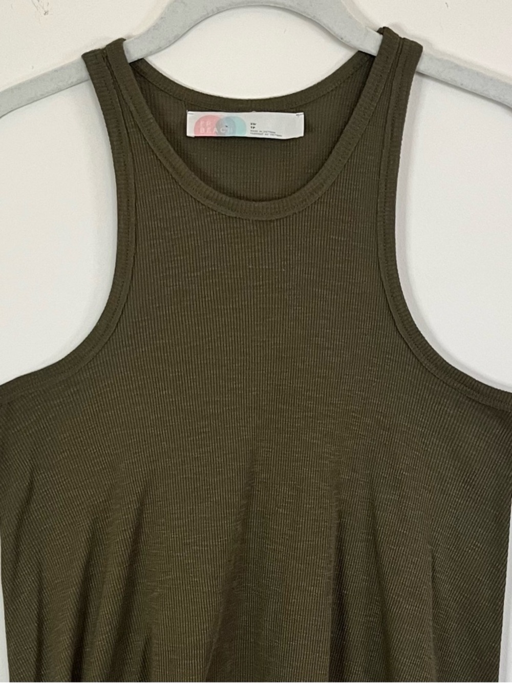 Free People FP Beach Green Ribbed Coverup Tank Dress Top XS Boho Flowy Racerback - Picture 4 of 9
